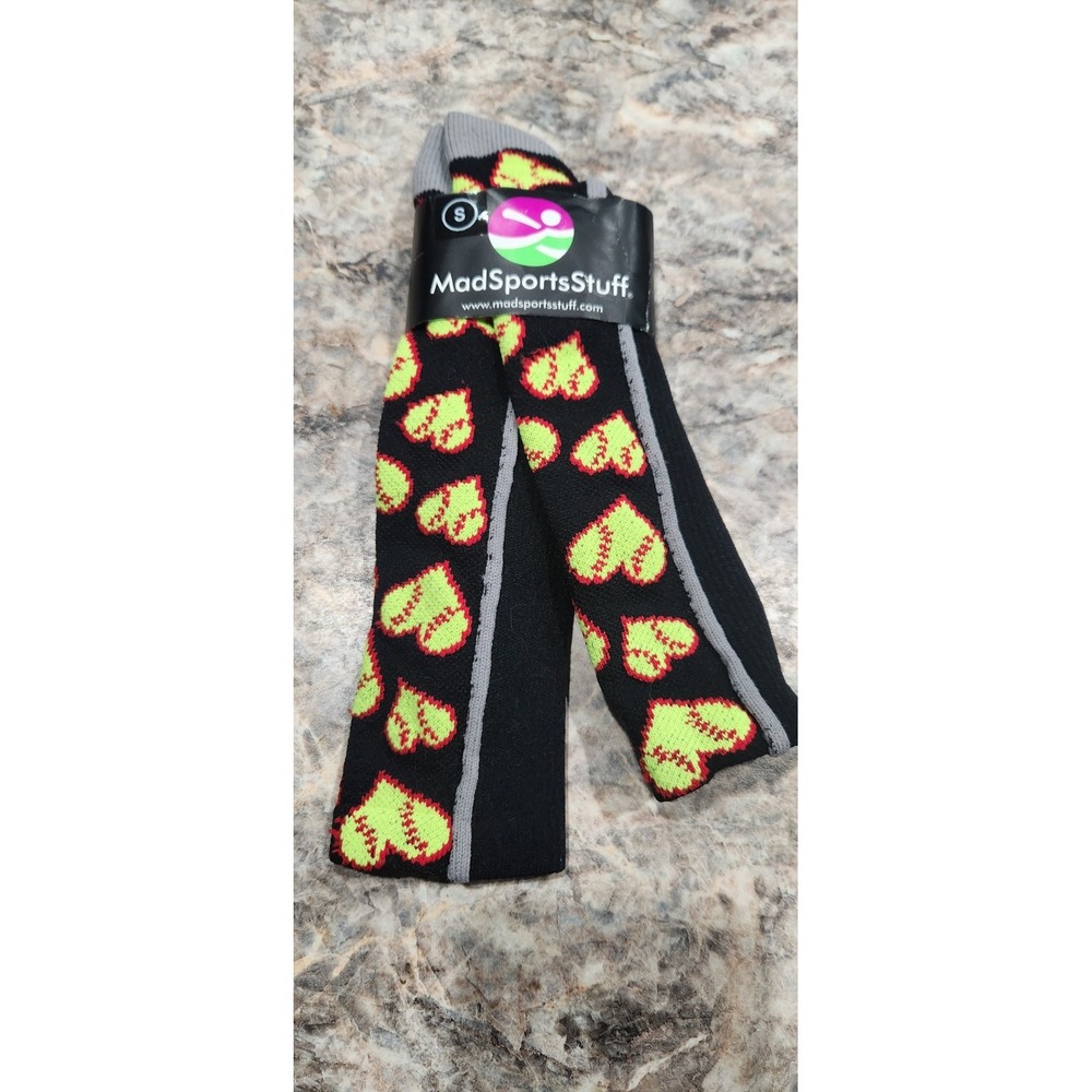 Mad Sports Stuff Softball Socks NWT With Hearts And Softball Design Size S